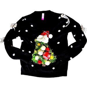 VTG No Boundaries Ugly Christmas Sweater Juniors Large Upcycled Batterie…